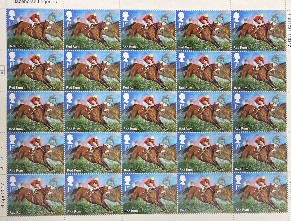 Red Rum 1st Class Gummed Picture Stamp Sheet Discount Postage Stamps