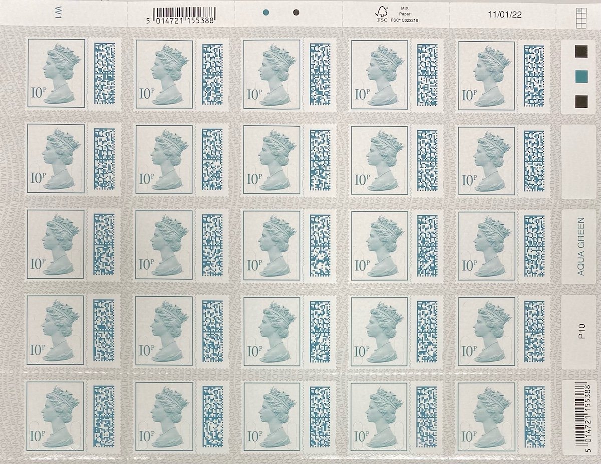 25 x 10p Self adhesive stamps QR Barcoded A make up value